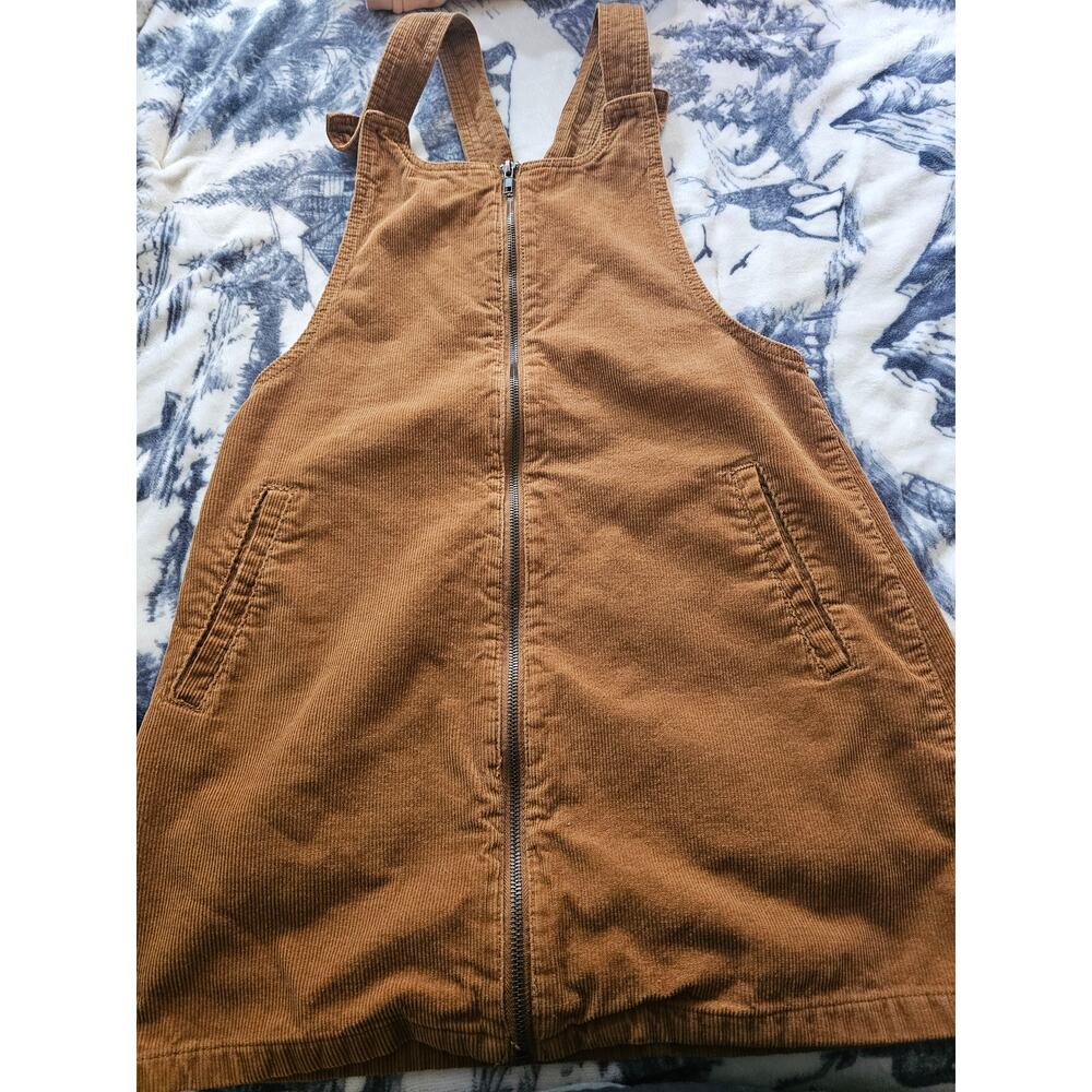 Forever 21 Womens Size Small Brown Full Front Zip Corduroy Overall Dress
